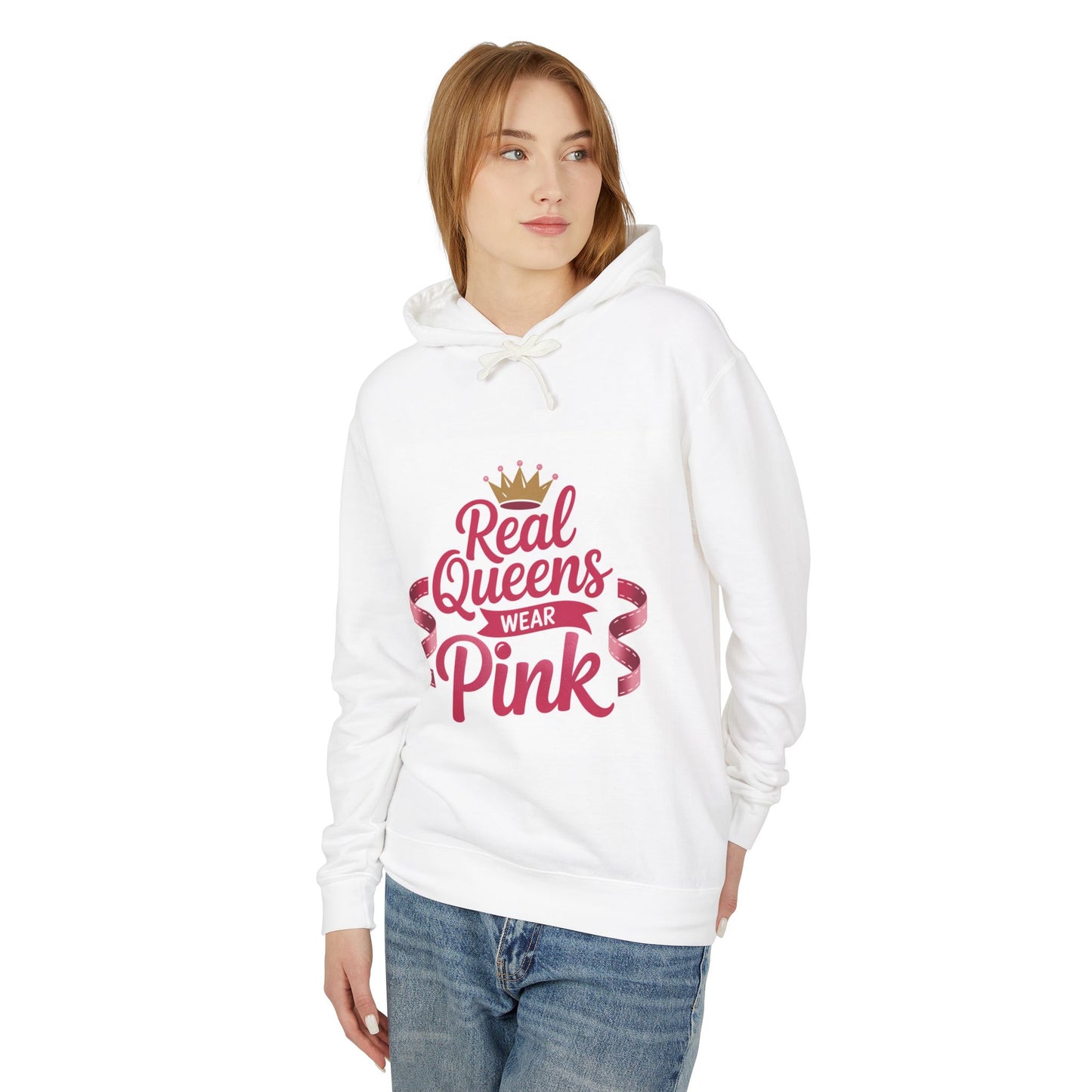 Real Queens Wear Pink Lightweight Hoodie, Unisex Pink Crown Sweatshirt, Gift for Her, Birthday Present, Casual Wear