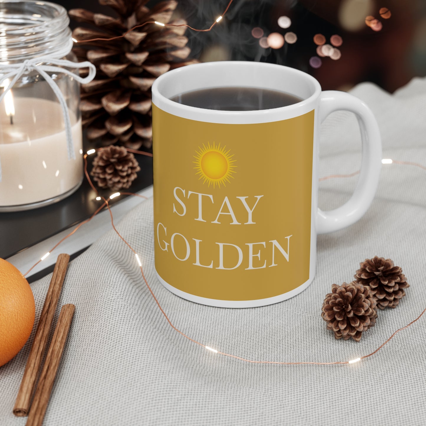 Sunshine ‘Stay Golden’ 11oz Mug | Inspirational Gift, Motivational Coffee Cup, Home Decor, Birthday Present, Self-Care Essential