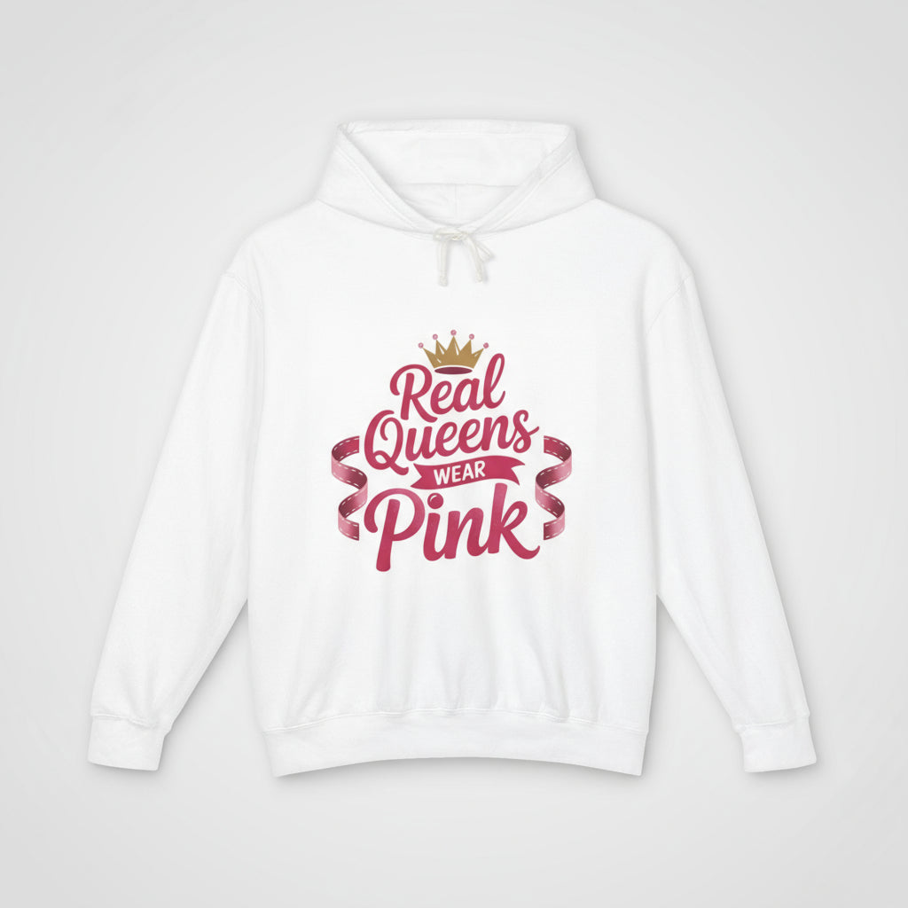 Real Queens Wear Pink Lightweight Hoodie, Unisex Pink Crown Sweatshirt, Gift for Her, Birthday Present, Casual Wear