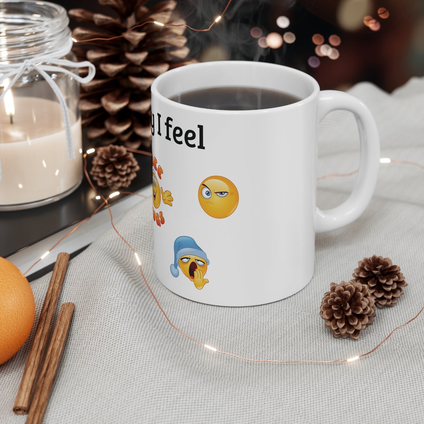 Funny Emoji Mug - "Today I Feel" Free Hugs Design, Gift for Friends, Office Humor, Coffee Cup for Cheerful Moods, Cute Emoji Mug