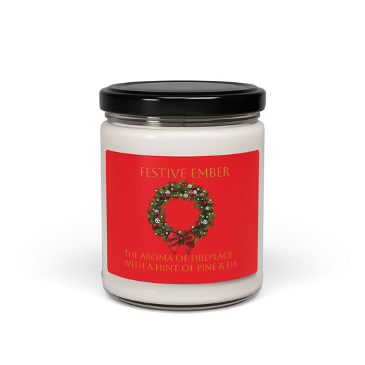 Festive Ember Wreath Candle 9oz Soy Jar | Holiday Pine & Fir Scent