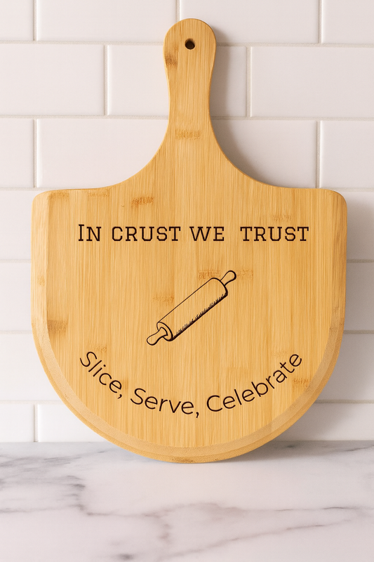 Engraved Bamboo Pizza Peel – Personalized Family Pizza Board  (Rolling Pin Design)